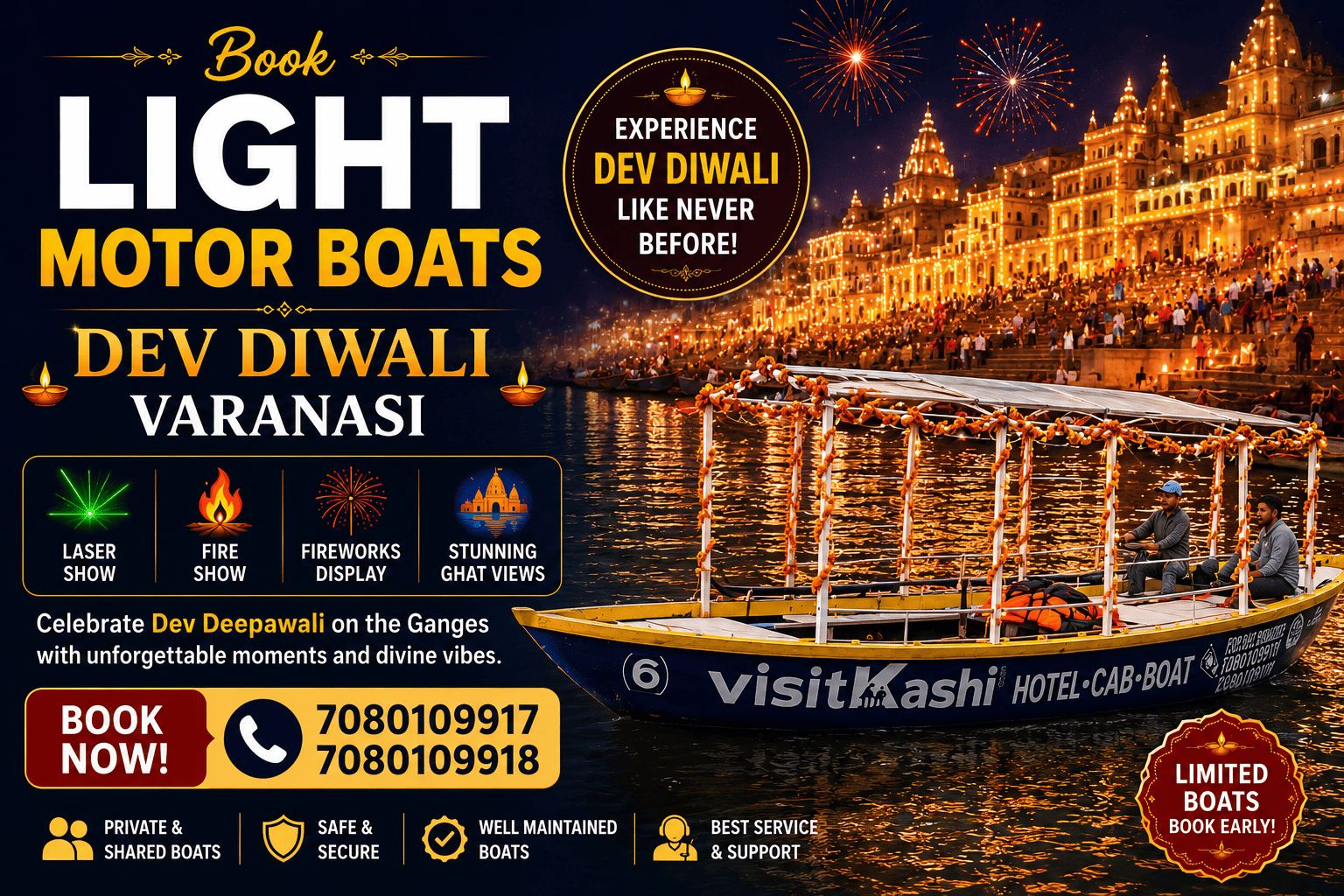 Dev Diwali  Light Motor Boat Booking in Varanasi – boat ride in Varanasi