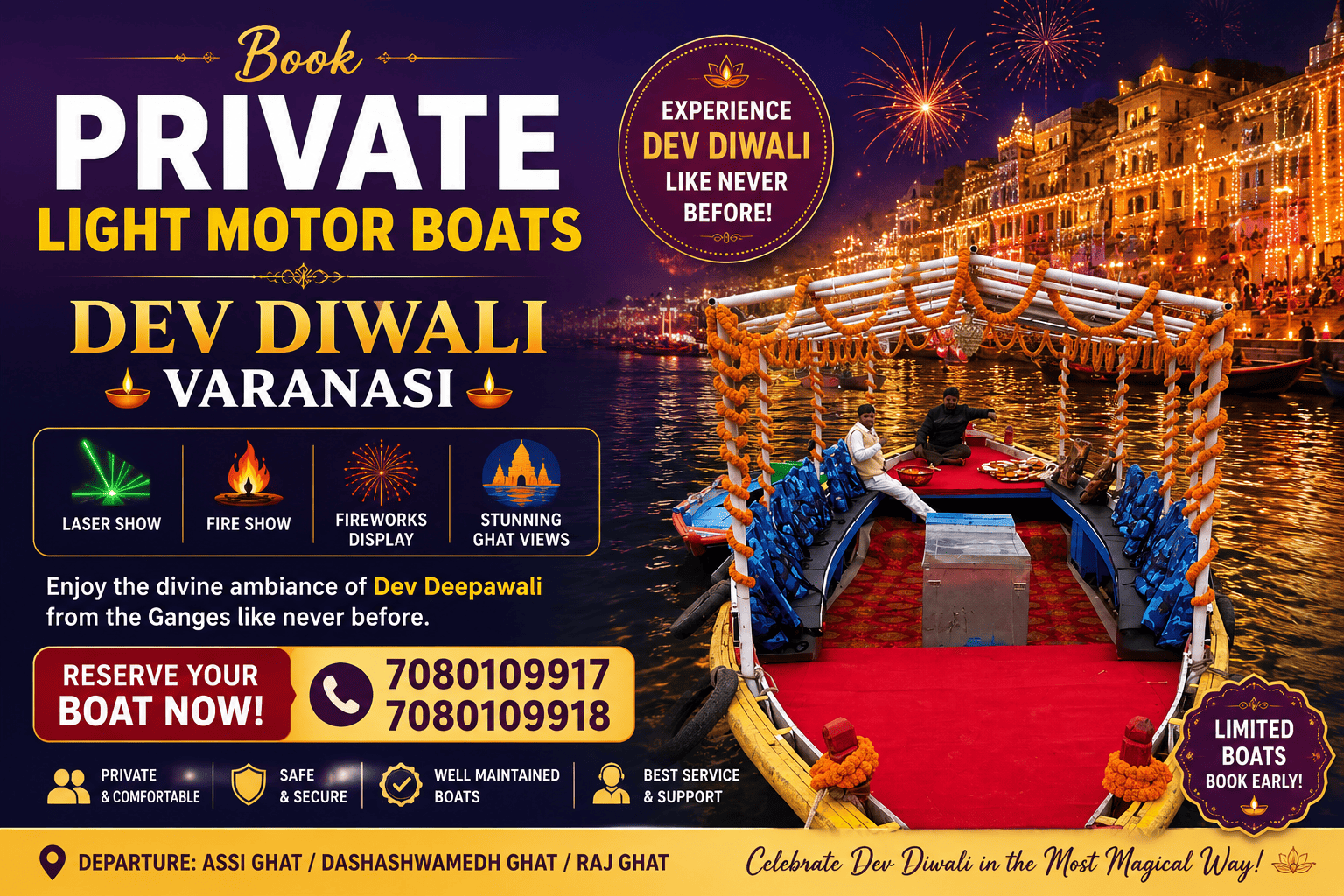 Book Private Light Motor Boats | Dev Diwali Varanasi – boat ride in Varanasi